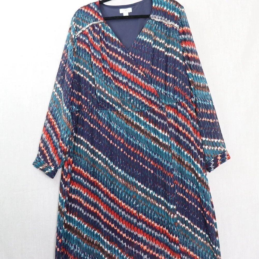 Cato Plus Size 22/24 Dress V-Neck Multicolor Formal Maxi Chevron Bead Detail - Picture 4 of 16